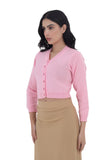FEMULA V- Neck Women Full Sleeves Stitched Ready to Wear Woolen Blouse ( Baby Pink )