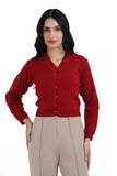 FEMULA V- Neck Women Full Sleeves Stitched Ready to Wear Woolen Blouse ( Red )