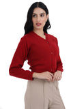 FEMULA V- Neck Women Full Sleeves Stitched Ready to Wear Woolen Blouse ( Red )