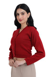FEMULA V- Neck Women Full Sleeves Stitched Ready to Wear Woolen Blouse ( Red )