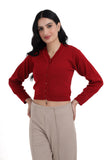 FEMULA V- Neck Women Full Sleeves Stitched Ready to Wear Woolen Blouse ( Red )