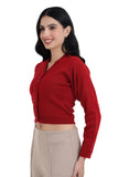 FEMULA V- Neck Women Full Sleeves Stitched Ready to Wear Woolen Blouse ( Red )