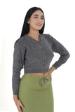 FEMULA V- Neck Women Full Sleeves Stitched Ready to Wear Woolen Blouse ( Steel Grey )