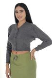 FEMULA V- Neck Women Full Sleeves Stitched Ready to Wear Woolen Blouse ( Steel Grey )