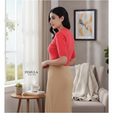 FEMULA V-Neck, Half Sleeves, Solid Color, Woolen Ready to Wear Blouse ( Gajri )