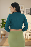 FEMULA V- Neck Women Full Sleeves Stitched Ready to Wear Woolen Blouse ( Torquoise Green )