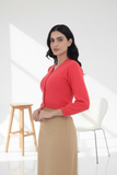 FEMULA V- Neck Women Full Sleeves Stitched Ready to Wear Woolen Blouse ( Gajri )