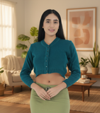 FEMULA V- Neck Women Full Sleeves Stitched Ready to Wear Woolen Blouse ( Torquoise Green )
