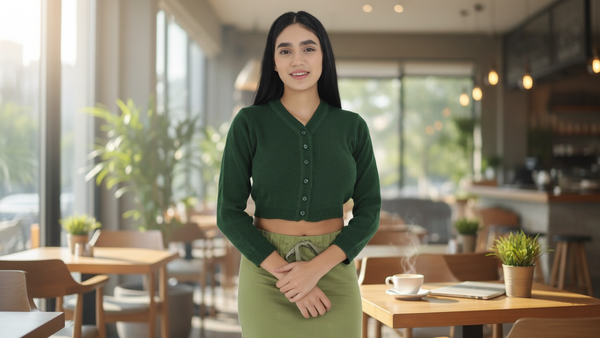 FEMULA V- Neck Women Full Sleeves Stitched Ready to Wear Woolen Blouse ( Bottle Green )