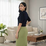 FEMULA V-Neck, Half Sleeves, Solid Color, Woolen Ready to Wear Blouse ( Imperial Blue )