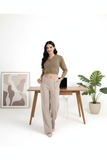 FEMULA V- Neck Women Full Sleeves Stitched Ready to Wear Woolen Blouse ( Mouse Brown )