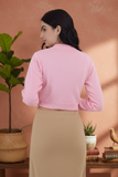 FEMULA V- Neck Women Full Sleeves Stitched Ready to Wear Woolen Blouse ( Baby Pink )