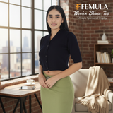 FEMULA V-Neck, Half Sleeves, Solid Color, Woolen Ready to Wear Blouse ( Imperial Blue )