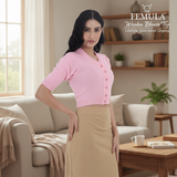 FEMULA V-Neck, Half Sleeves, Solid Color, Woolen Ready to Wear Blouse ( Baby Pink )