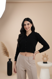 FEMULA V- Neck Women Full Sleeves Stitched Ready to Wear Woolen Blouse ( Black )