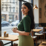 FEMULA V-Neck, Half Sleeves, Solid Color, Woolen Ready to Wear Blouse ( Bottle Green )
