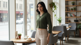 FEMULA V- Neck Women Full Sleeves Stitched Ready to Wear Woolen Blouse ( Olive Green )