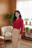 FEMULA V- Neck Women Full Sleeves Stitched Ready to Wear Woolen Blouse ( Pink Red )