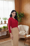 FEMULA V- Neck Women Full Sleeves Stitched Ready to Wear Woolen Blouse ( Pink Red )