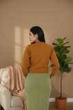 FEMULA V- Neck Women Full Sleeves Stitched Ready to Wear Woolen Blouse ( Mustard Brown )
