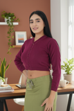 FEMULA V- Neck Women Full Sleeves Stitched Ready to Wear Woolen Blouse ( Purple )