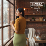 FEMULA V-Neck, Half Sleeves, Solid Color, Woolen Ready to Wear Blouse ( Mustard Brown )