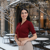 FEMULA V-Neck, Half Sleeves, Solid Color, Woolen Ready to Wear Blouse ( Maroon )