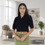 FEMULA V-Neck, Half Sleeves, Solid Color, Woolen Ready to Wear Blouse ( Imperial Blue )