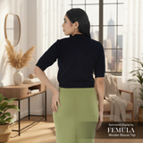 FEMULA V-Neck, Half Sleeves, Solid Color, Woolen Ready to Wear Blouse ( Imperial Blue )