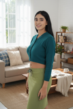 FEMULA V- Neck Women Full Sleeves Stitched Ready to Wear Woolen Blouse ( Torquoise Green )