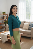 FEMULA V- Neck Women Full Sleeves Stitched Ready to Wear Woolen Blouse ( Torquoise Green )