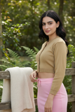 FEMULA V- Neck Women Full Sleeves Stitched Ready to Wear Woolen Blouse ( Biscuit Brown )