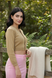 FEMULA V- Neck Women Full Sleeves Stitched Ready to Wear Woolen Blouse ( Biscuit Brown )