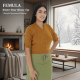 FEMULA V-Neck, Half Sleeves, Solid Color, Woolen Ready to Wear Blouse ( Mustard Brown )