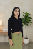FEMULA V- Neck Women Full Sleeves Stitched Ready to Wear Woolen Blouse ( Imperial Blue )