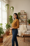 FEMULA V- Neck Women Full Sleeves Stitched Ready to Wear Woolen Blouse ( Mustard Brown )