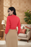 FEMULA V- Neck Women Full Sleeves Stitched Ready to Wear Woolen Blouse ( Gajri )