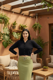 FEMULA V- Neck Women Full Sleeves Stitched Ready to Wear Woolen Blouse ( Imperial Blue )