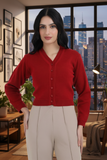 FEMULA V- Neck Women Full Sleeves Stitched Ready to Wear Woolen Blouse ( Red )