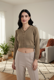 FEMULA V- Neck Women Full Sleeves Stitched Ready to Wear Woolen Blouse ( Mouse Brown )