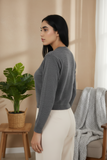 FEMULA V- Neck Women Full Sleeves Stitched Ready to Wear Woolen Blouse ( Steel Grey )