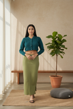 FEMULA V- Neck Women Full Sleeves Stitched Ready to Wear Woolen Blouse ( Torquoise Green )