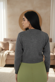 FEMULA V- Neck Women Full Sleeves Stitched Ready to Wear Woolen Blouse ( Steel Grey )