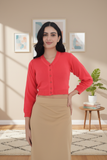FEMULA V- Neck Women Full Sleeves Stitched Ready to Wear Woolen Blouse ( Gajri )