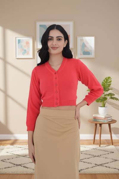 FEMULA V- Neck Women Full Sleeves Stitched Ready to Wear Woolen Blouse ( Gajri )