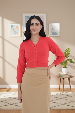 FEMULA V- Neck Women Full Sleeves Stitched Ready to Wear Woolen Blouse ( Gajri )