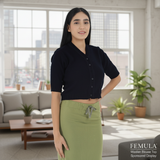 FEMULA V-Neck, Half Sleeves, Solid Color, Woolen Ready to Wear Blouse ( Imperial Blue )