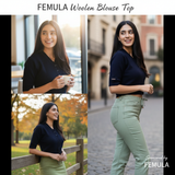FEMULA V-Neck, Half Sleeves, Solid Color, Woolen Ready to Wear Blouse ( Imperial Blue )