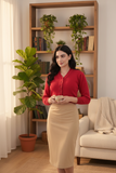 FEMULA V- Neck Women Full Sleeves Stitched Ready to Wear Woolen Blouse ( Pink Red )