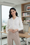 FEMULA V- Neck Women Full Sleeves Stitched Ready to Wear Woolen Blouse ( White )
